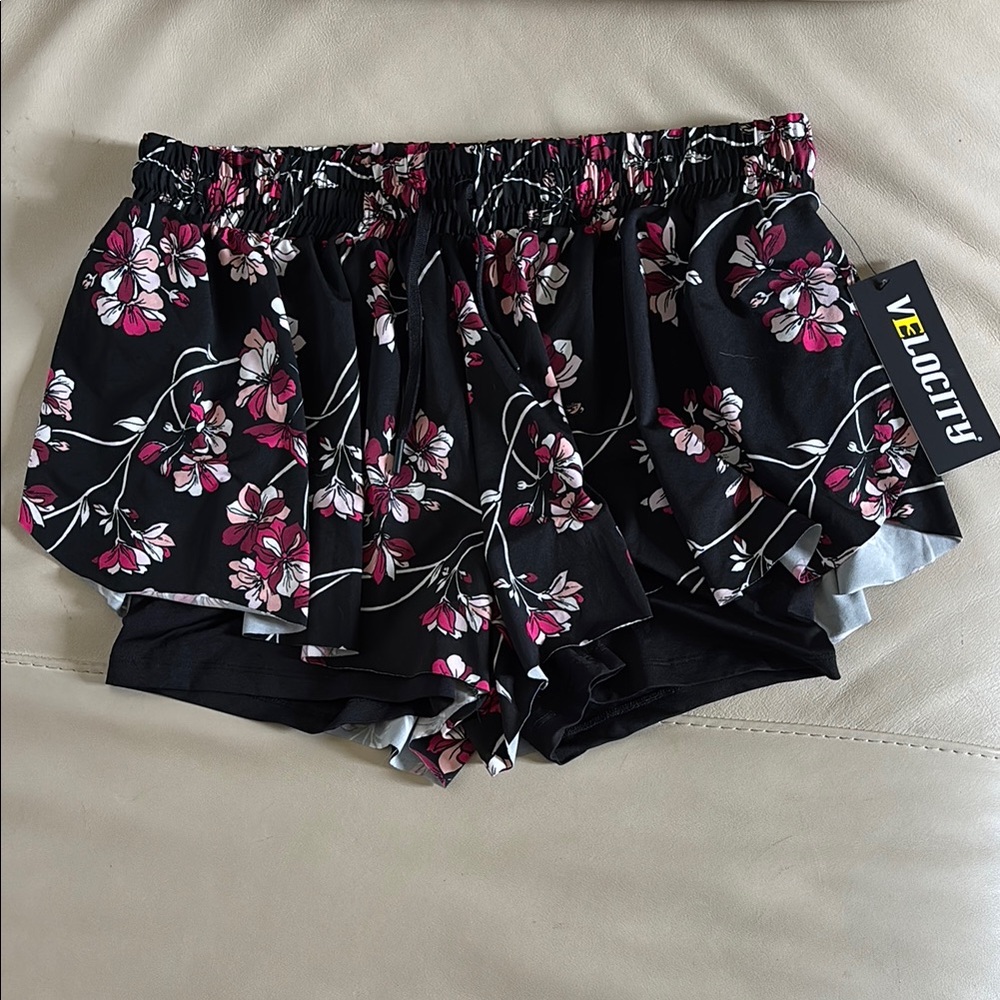 NWT Black Floral Swim Skirt with Shorts